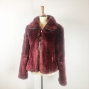 Express Special Edition red faux fur coat bomber jacket size Medium